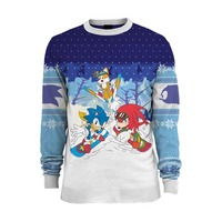 Sonic the Hedgehog Skiing Weihnachtspullover Gr&ouml;&szlig;e XL